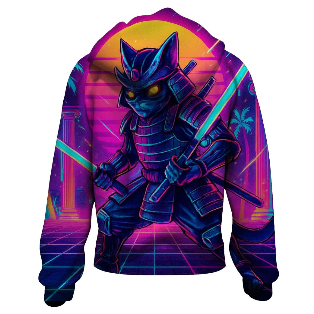 Vaporwave Samurai Cat lightweight hoodies