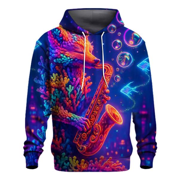 Synthwave Coral Fox designer hoodies
