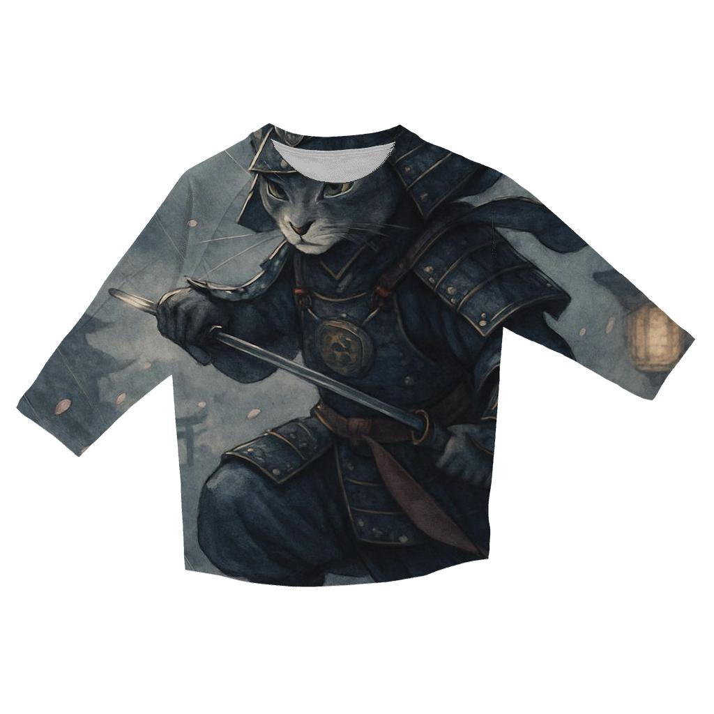 Samurai Moon Cat casual three quarter sleeve shirts