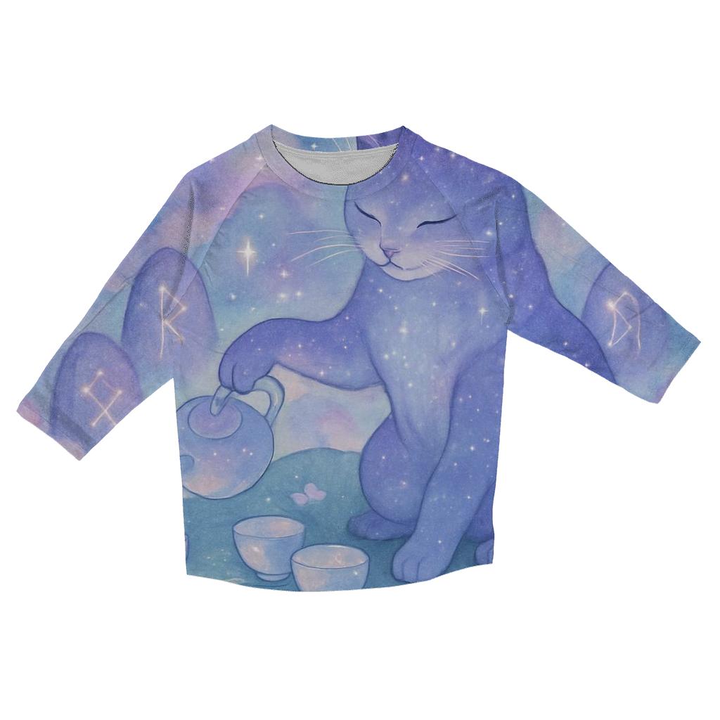 Cosmic Tea Garden Cat stylish quarter sleeve tops