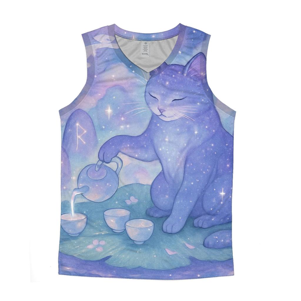 Cosmic Tea Garden Cat graphic print tank tops
