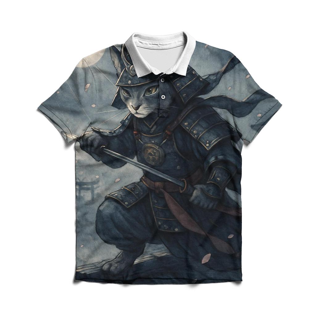Samurai Moon Cat premium cotton polo shirts