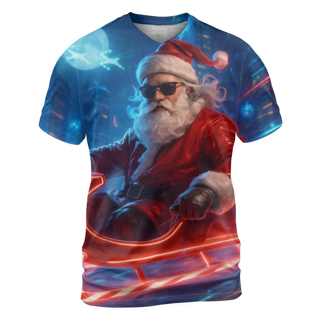 Neon Night Santa Rider artistic all-over print tops