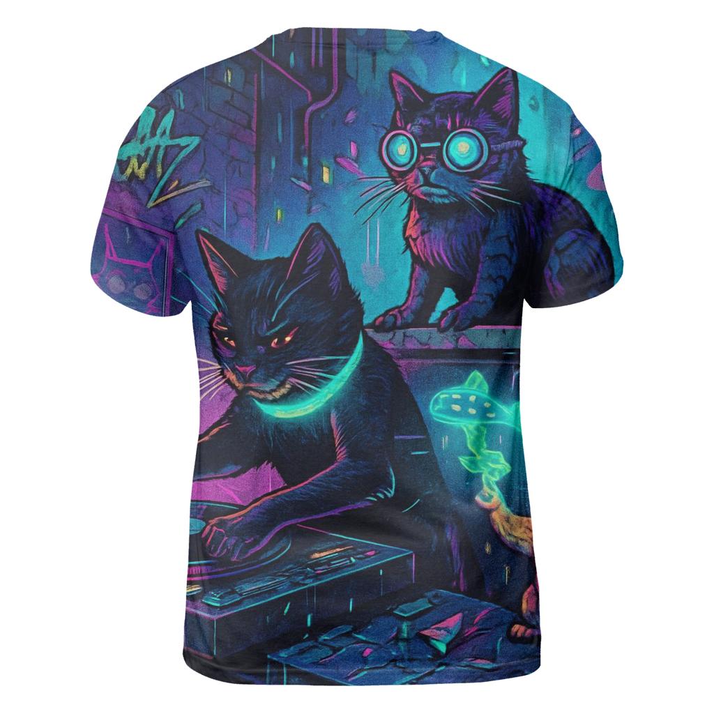 Neon Alley Whisker Crew vibrant all-over design tees