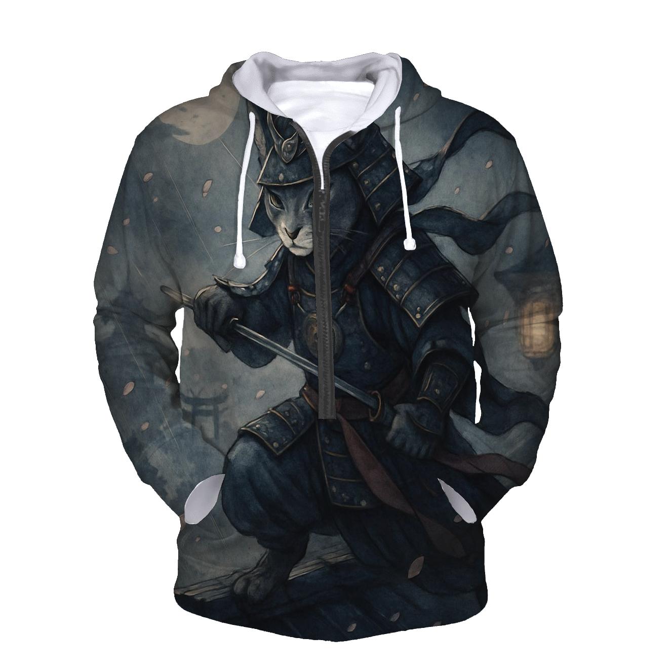 Samurai Moon Cat zip-up hoodies