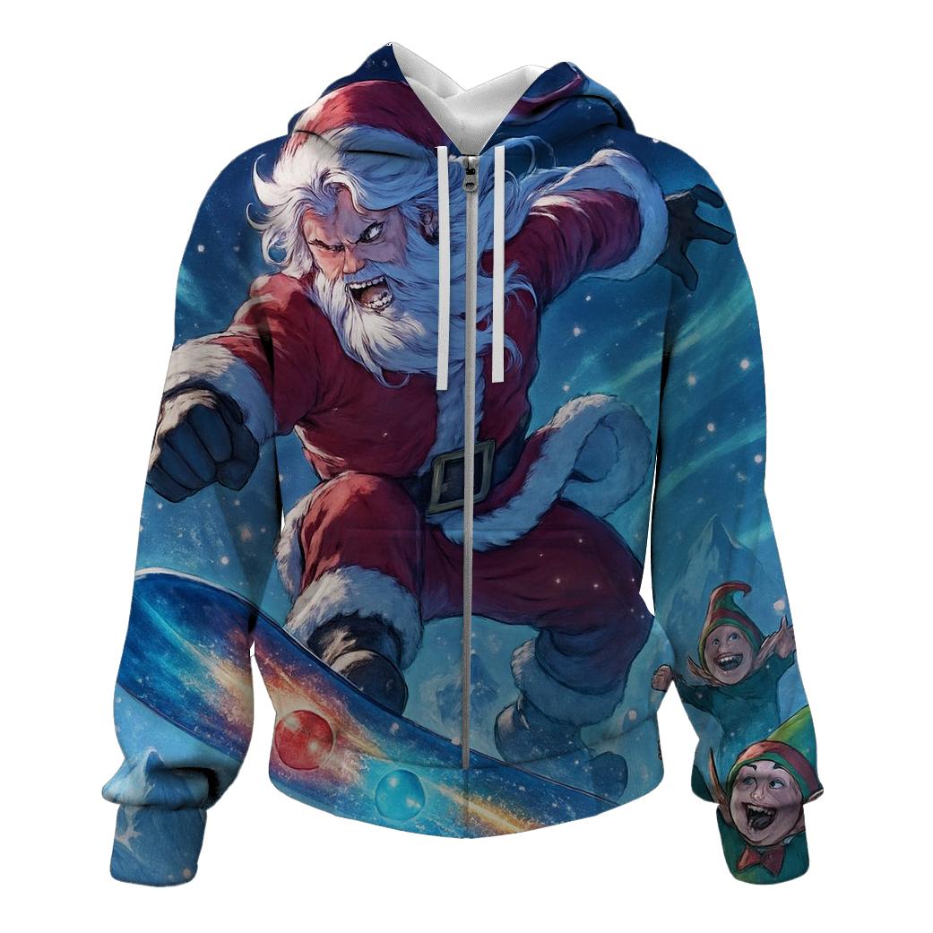 Starlight Snowboarder Santa printed hoodies