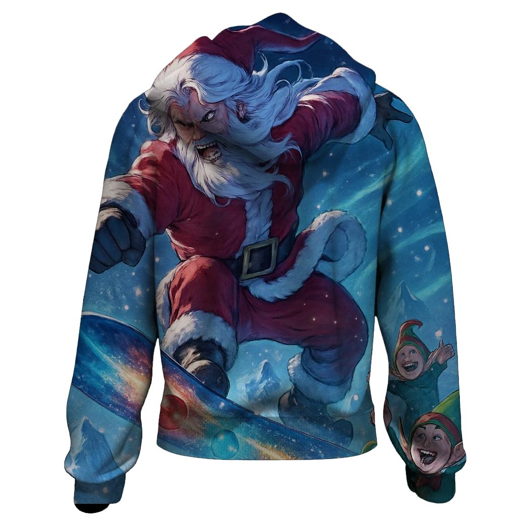 Starlight Snowboarder Santa printed hoodies