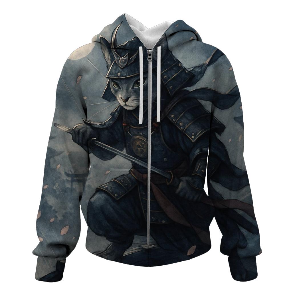 Samurai Moon Cat zip-up hoodies
