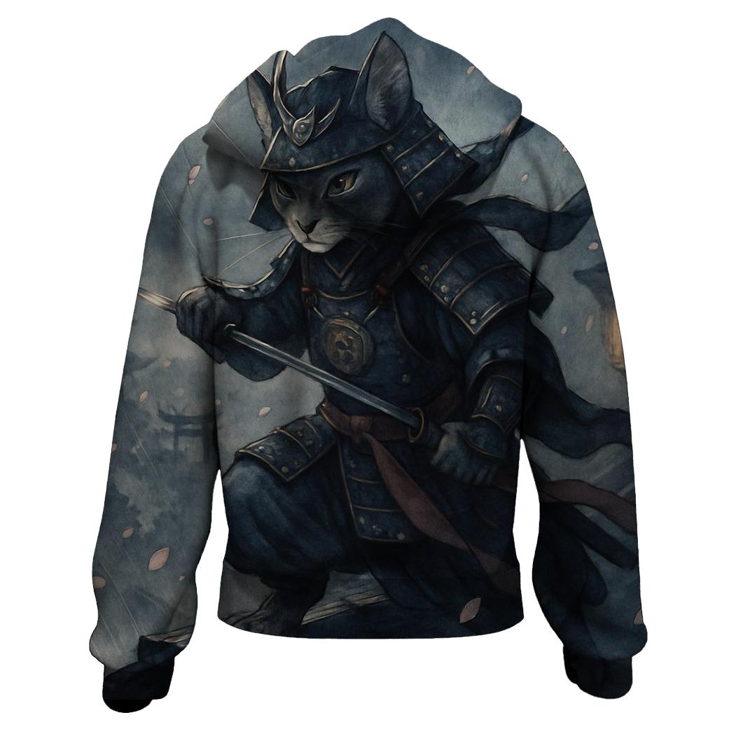 Samurai Moon Cat zip-up hoodies