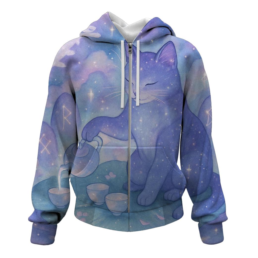 Cosmic Tea Garden Cat graphic hoodies