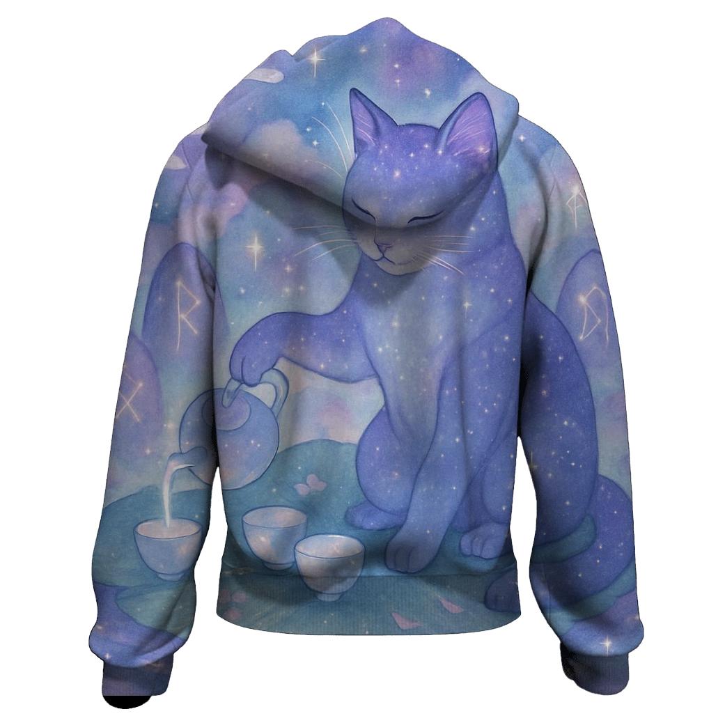 Cosmic Tea Garden Cat graphic hoodies
