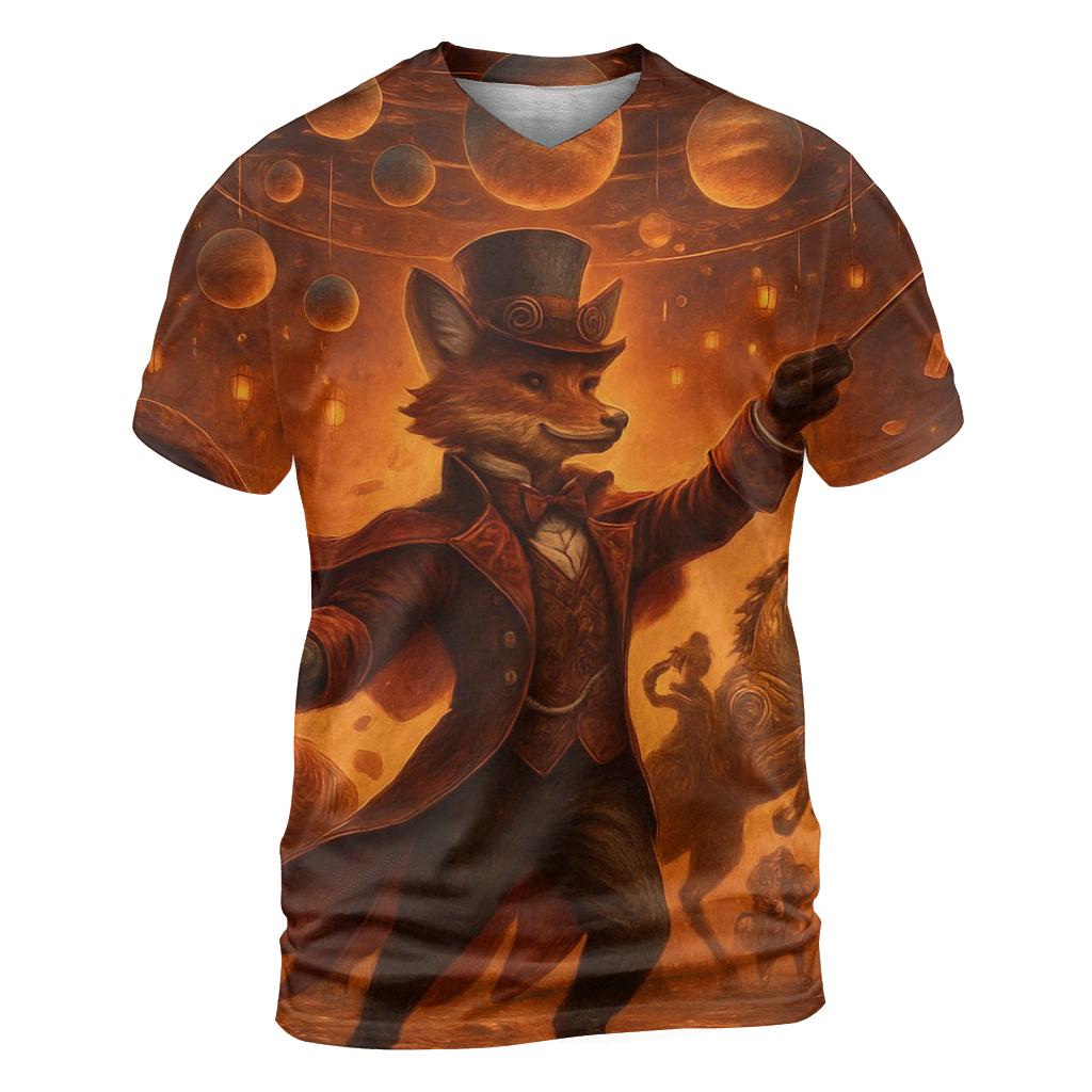 Clockwork Carnival Fox artistic all-over print tops