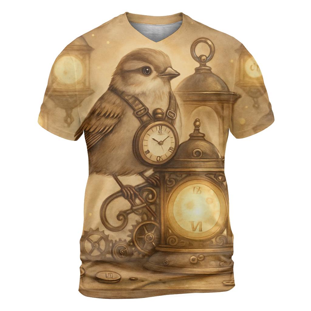 Lantern Clock Sparrow creative print fashion shirts