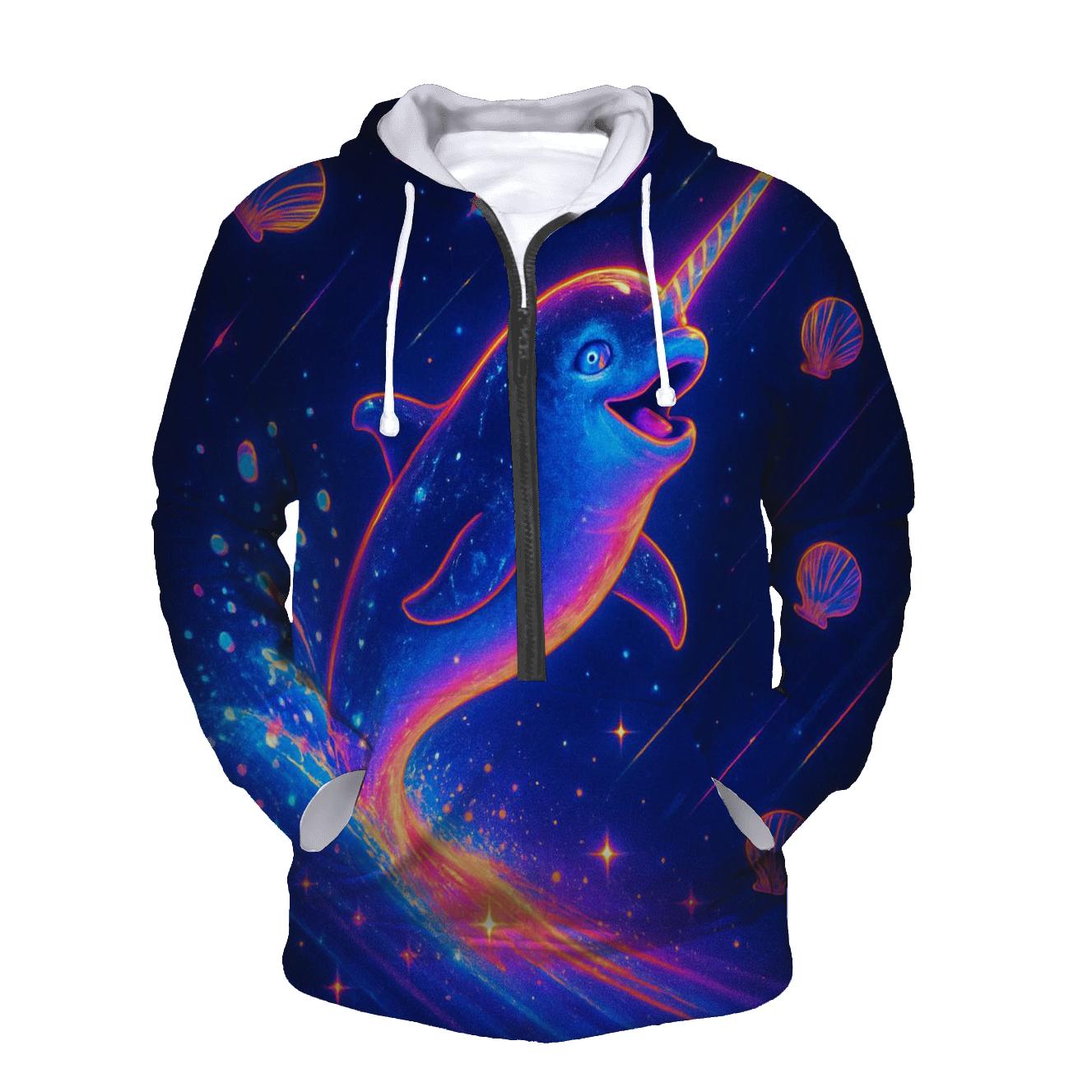 Dazzle Surfing Narwhal printed hoodies