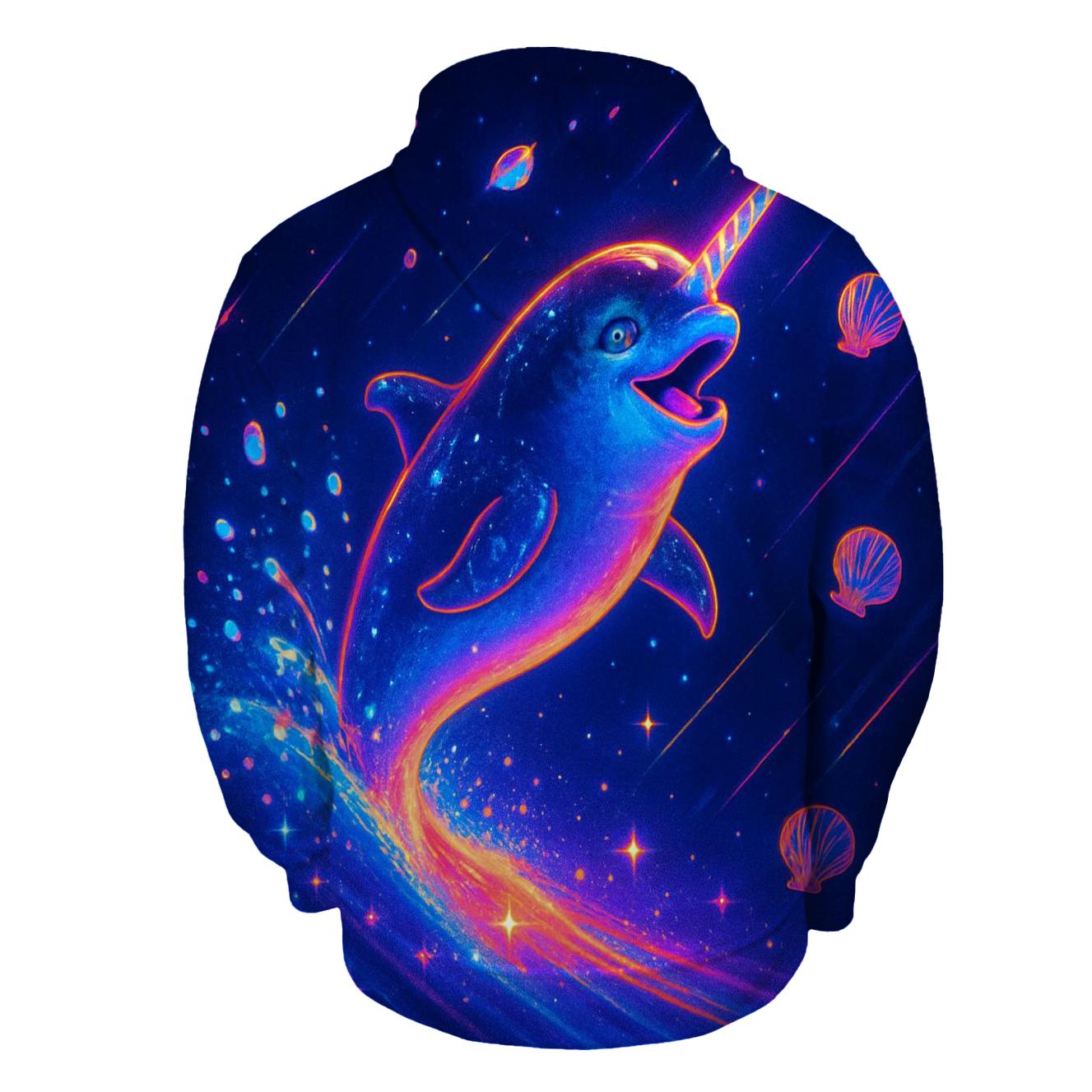 Dazzle Surfing Narwhal printed hoodies