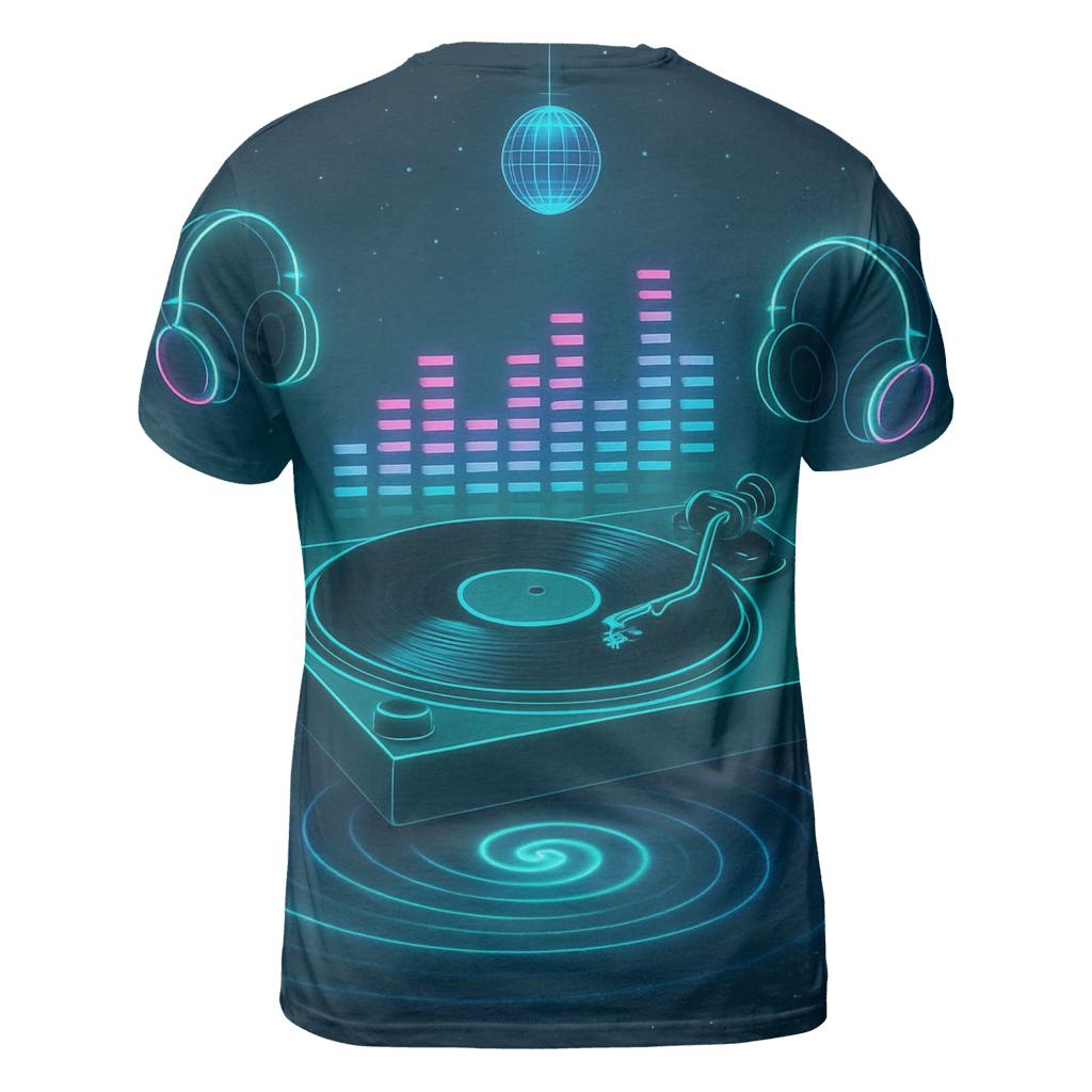 Neon Turntable Odyssey artistic all-over print tops