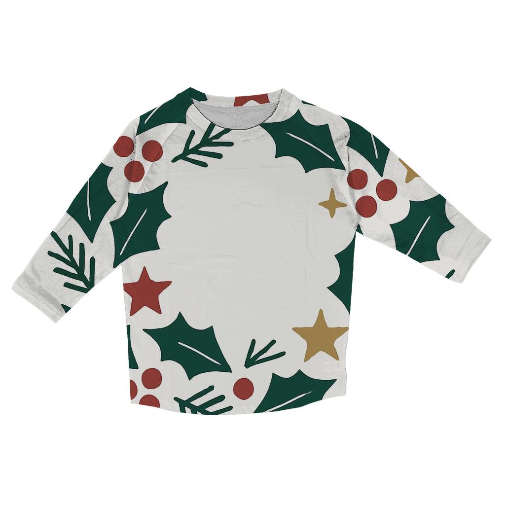 Starlit Holly Wreath printed three quarter sleeve shirts