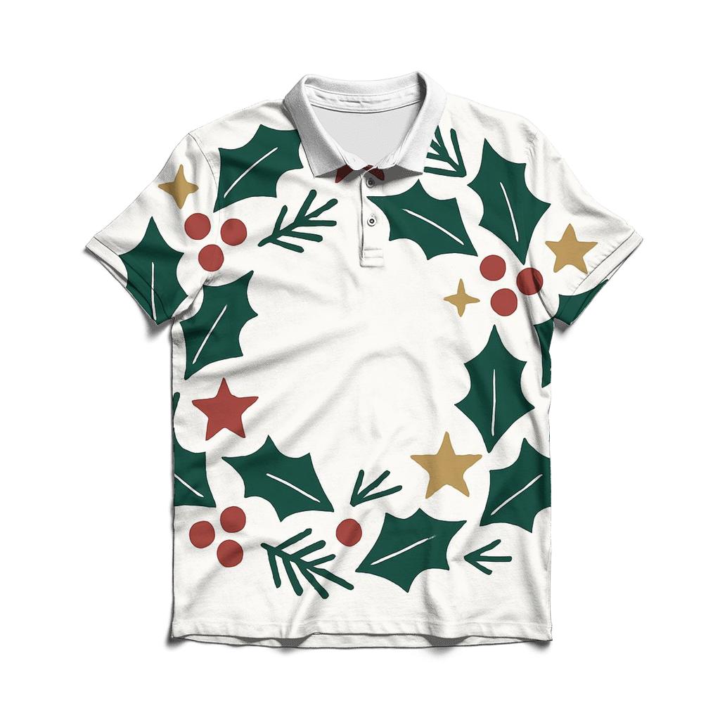 Starlit Holly Wreath casual sports polo shirts