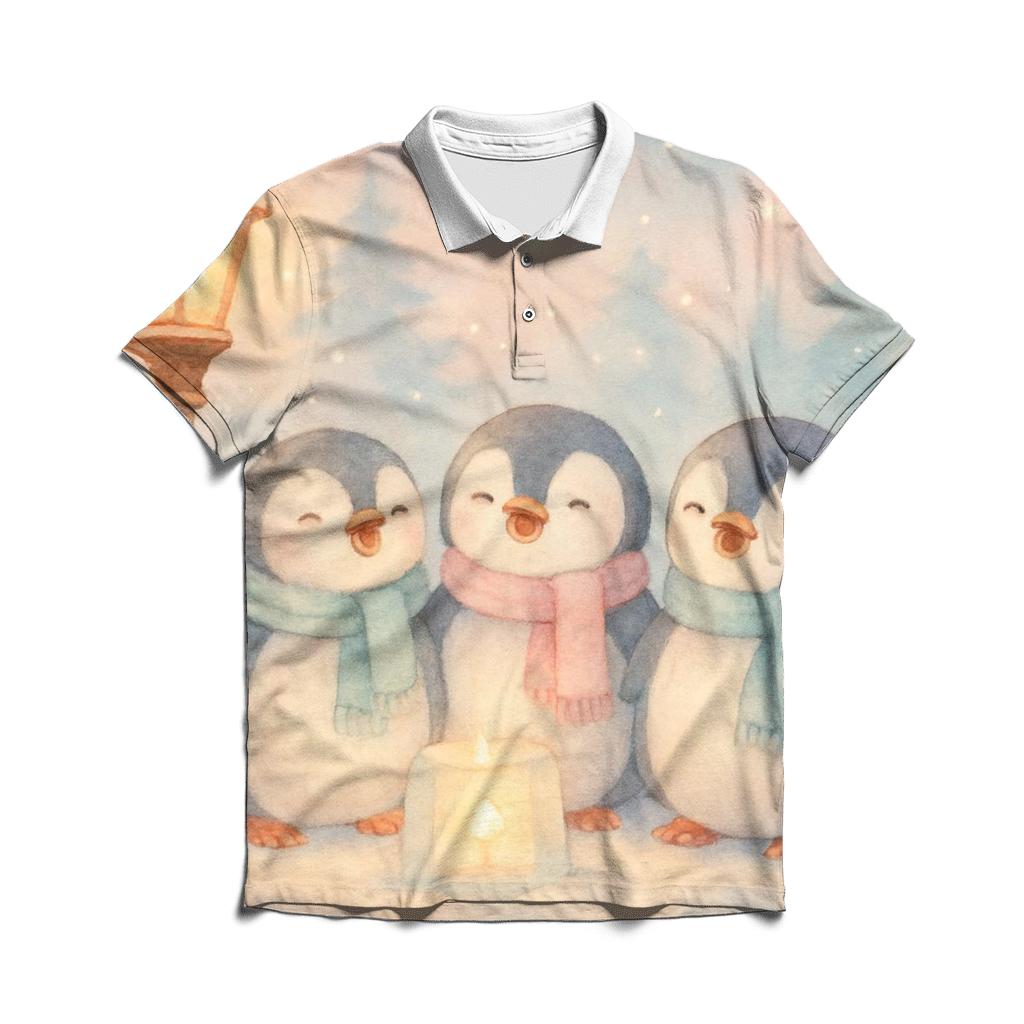 Penguin Carolers On Ice Lantern Lane branded logo polo shirts