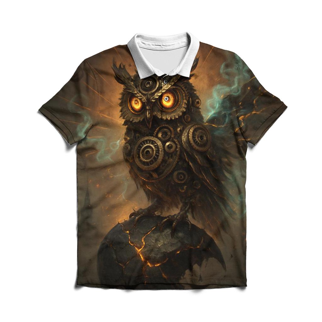 Random Clockwork Owl stylish collar polo tees