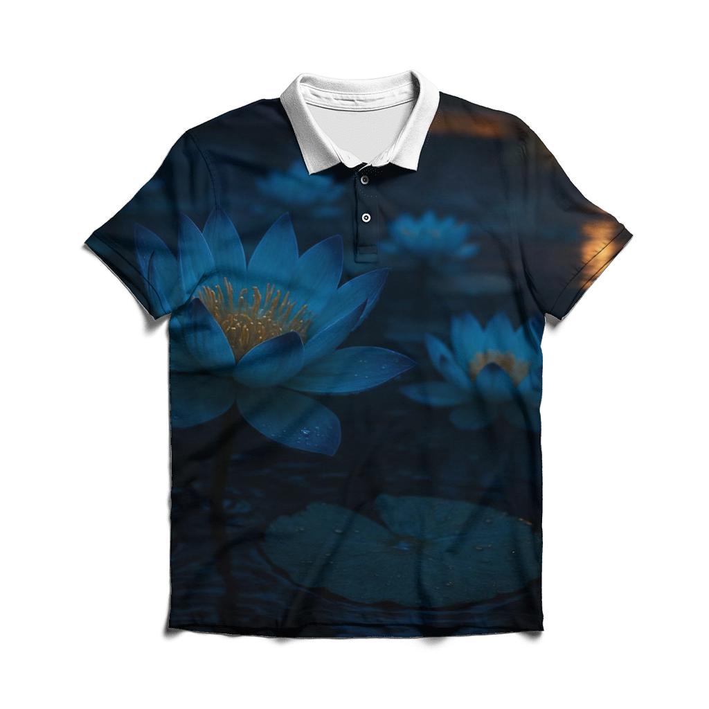 Midnight Teal Lotus Field personalized polo shirts