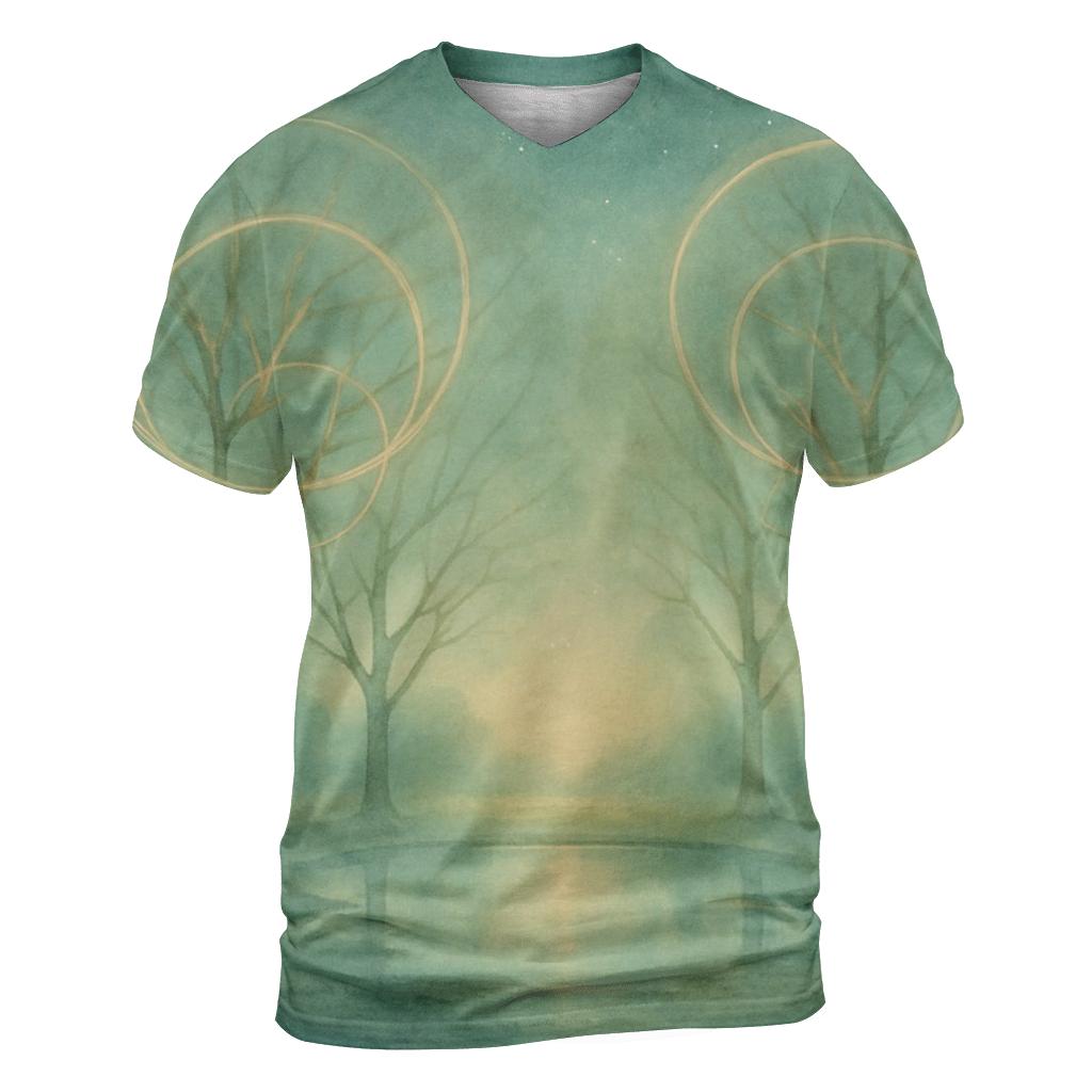 Luminous Grove vibrant all-over design tees