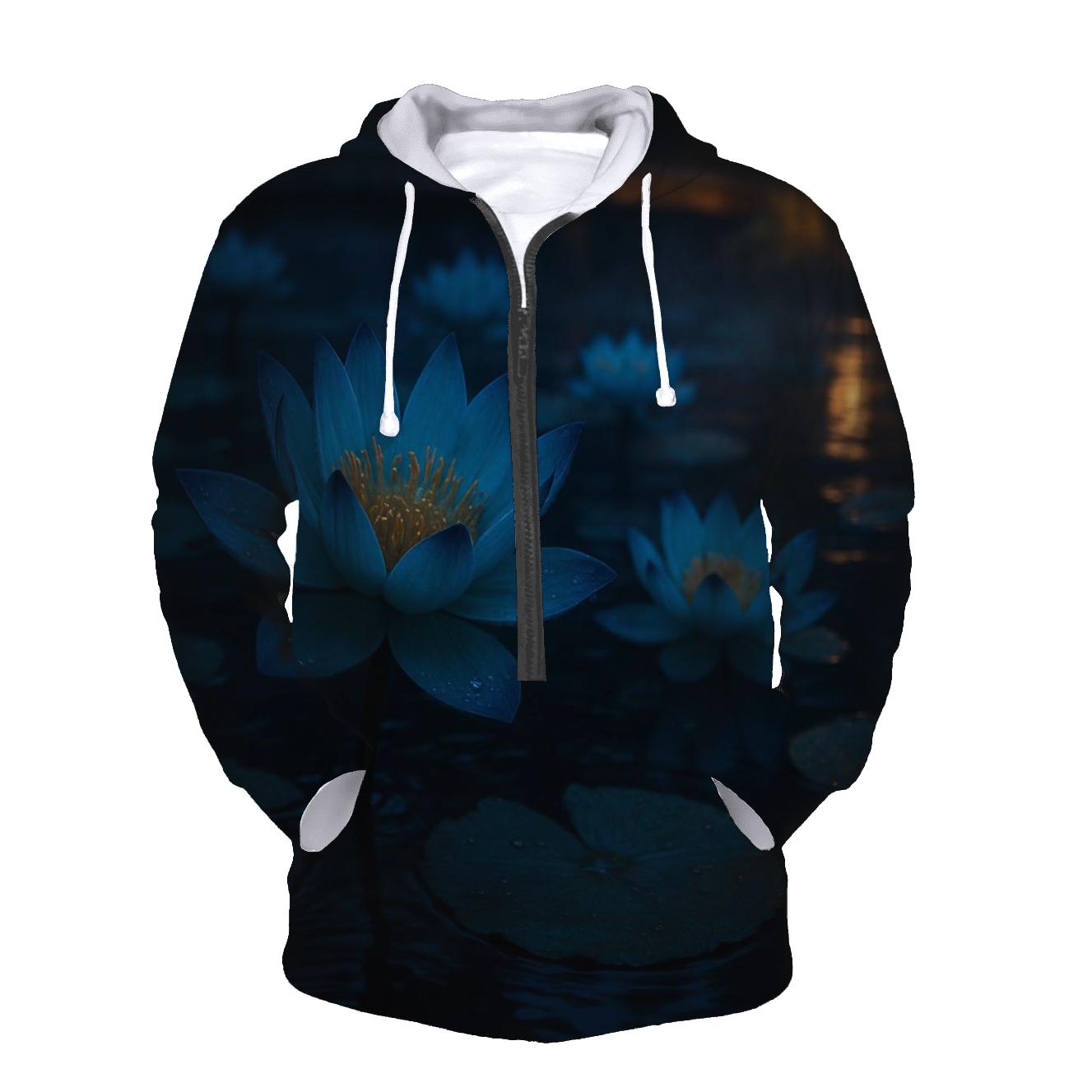 Midnight Teal Lotus Field printed hoodies