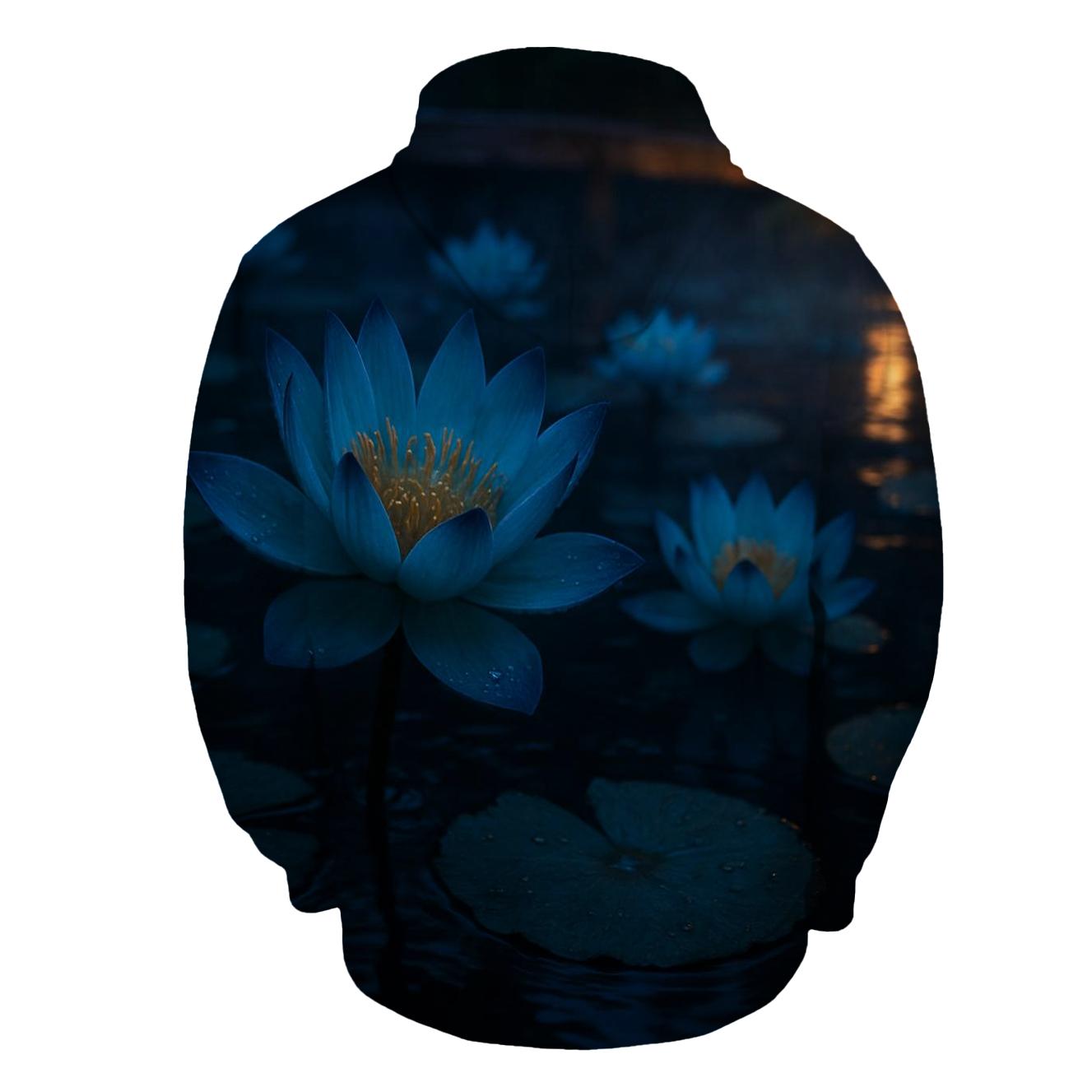 Midnight Teal Lotus Field printed hoodies