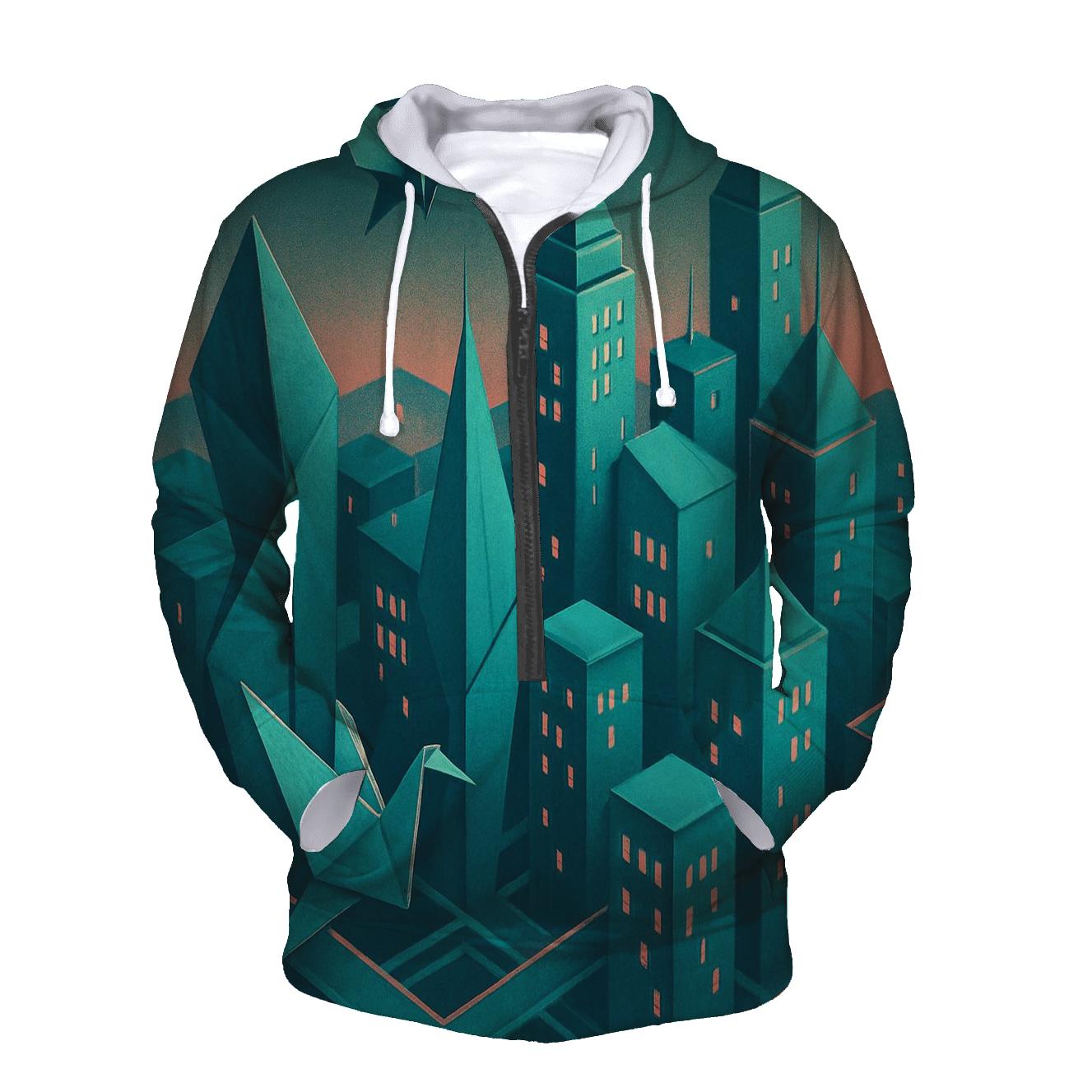 Chromatic Origami City embroidered hoodies