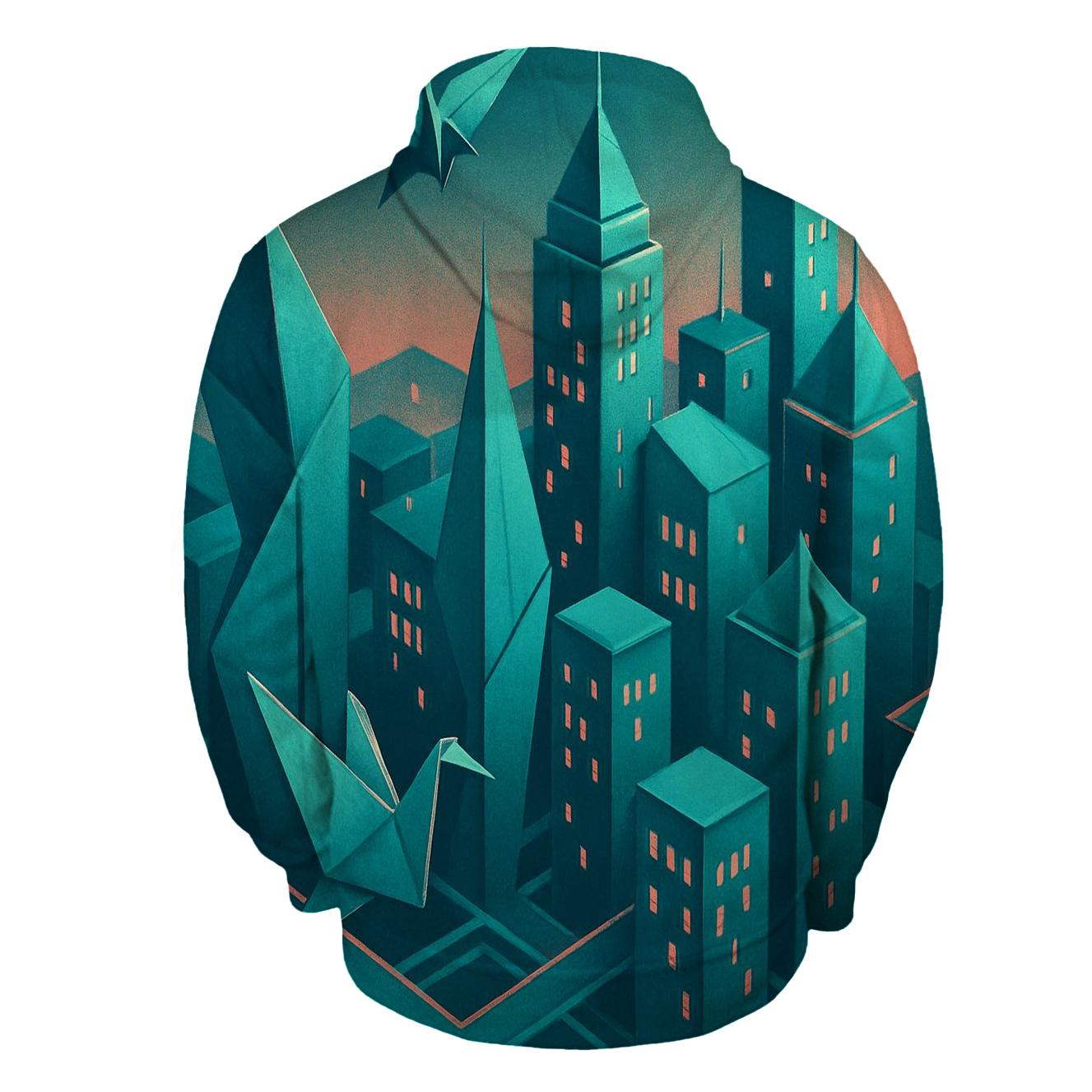 Chromatic Origami City embroidered hoodies