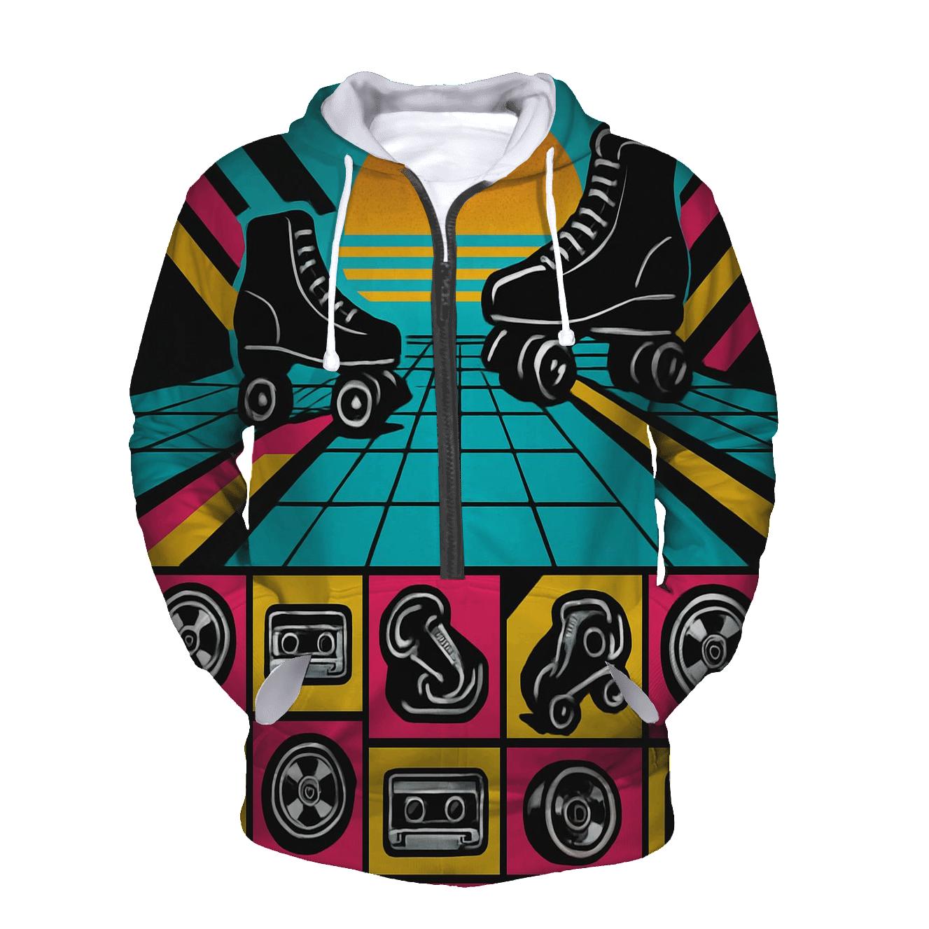 Neon Roller Rink Mosaic lightweight hoodies
