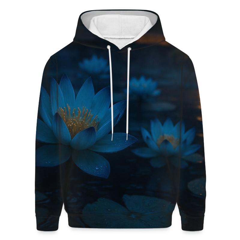 Midnight Teal Lotus Field designer hoodies