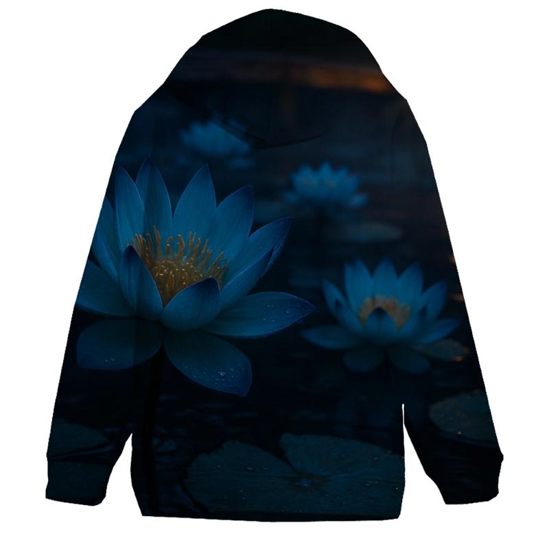Midnight Teal Lotus Field designer hoodies