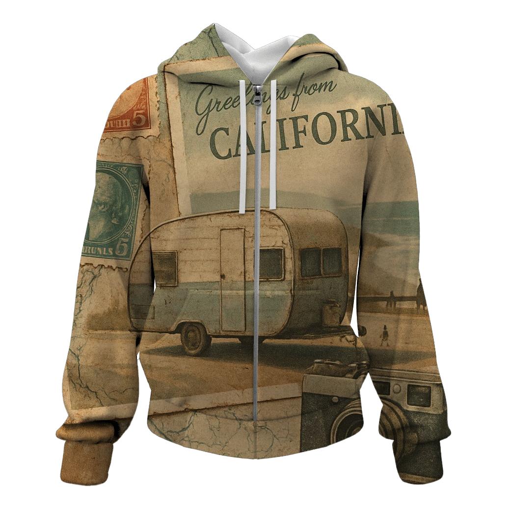 Sepia Roadtrip Postcard Collage graphic hoodies