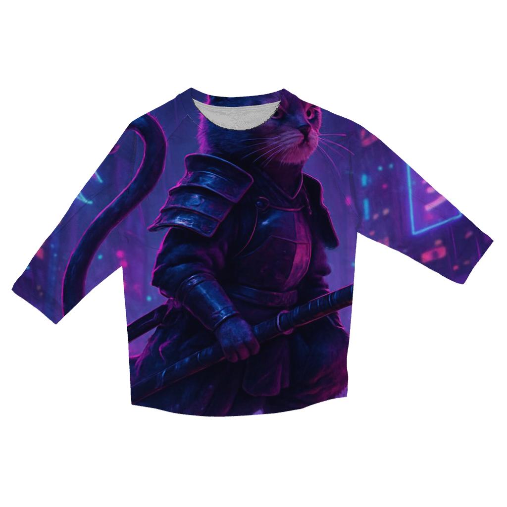 Neon Alley Samurai Cat custom 3/4 sleeve shirts