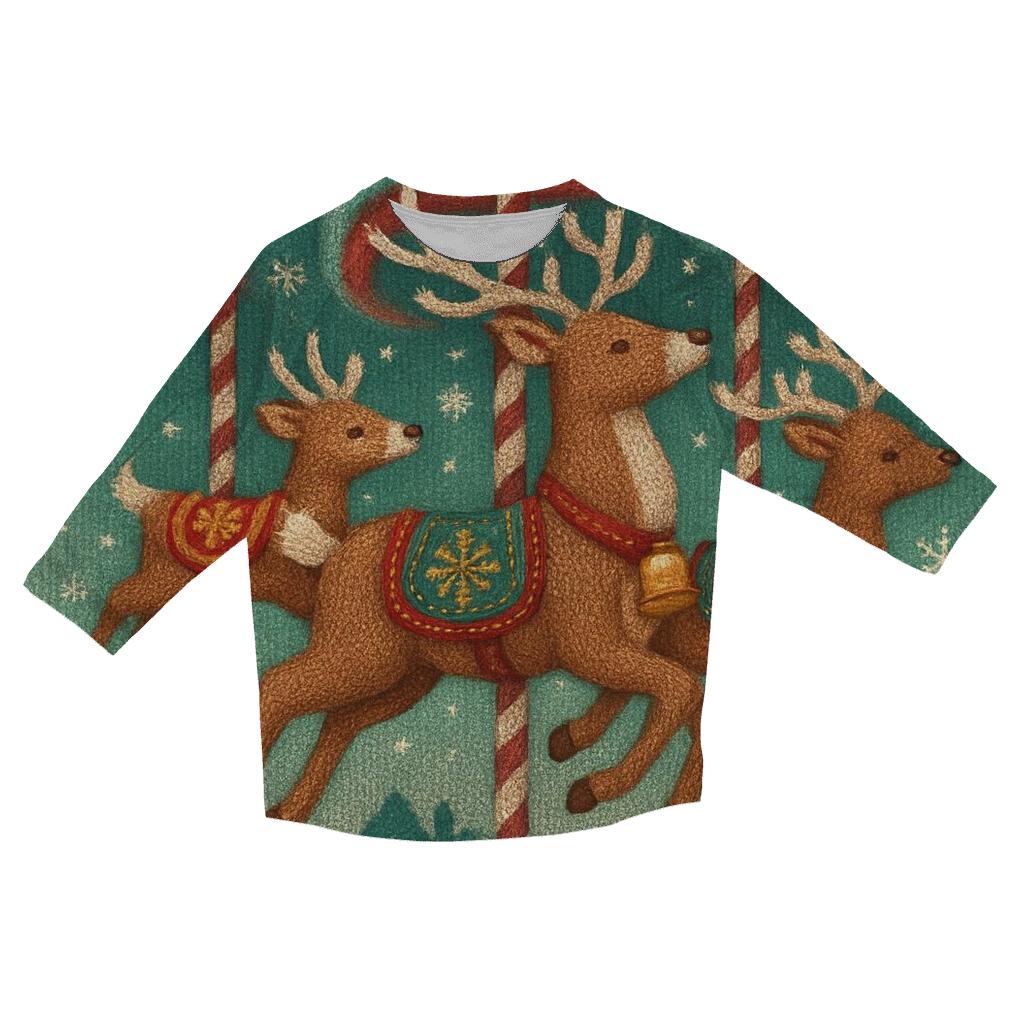 Cozy Carousel Reindeer Parade personalized 3/4 sleeve tees