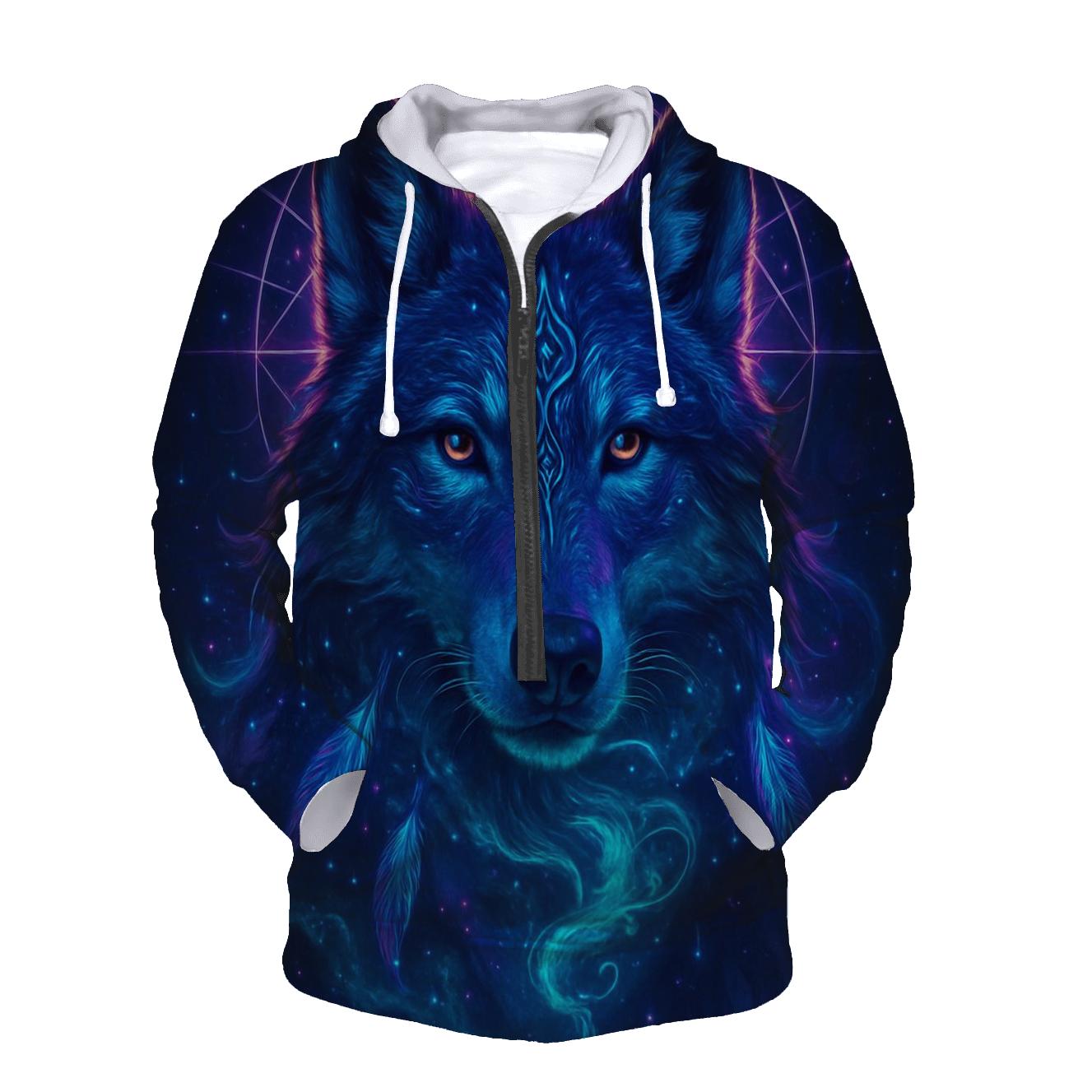 Nebula Sentinel Wolf graphic hoodies