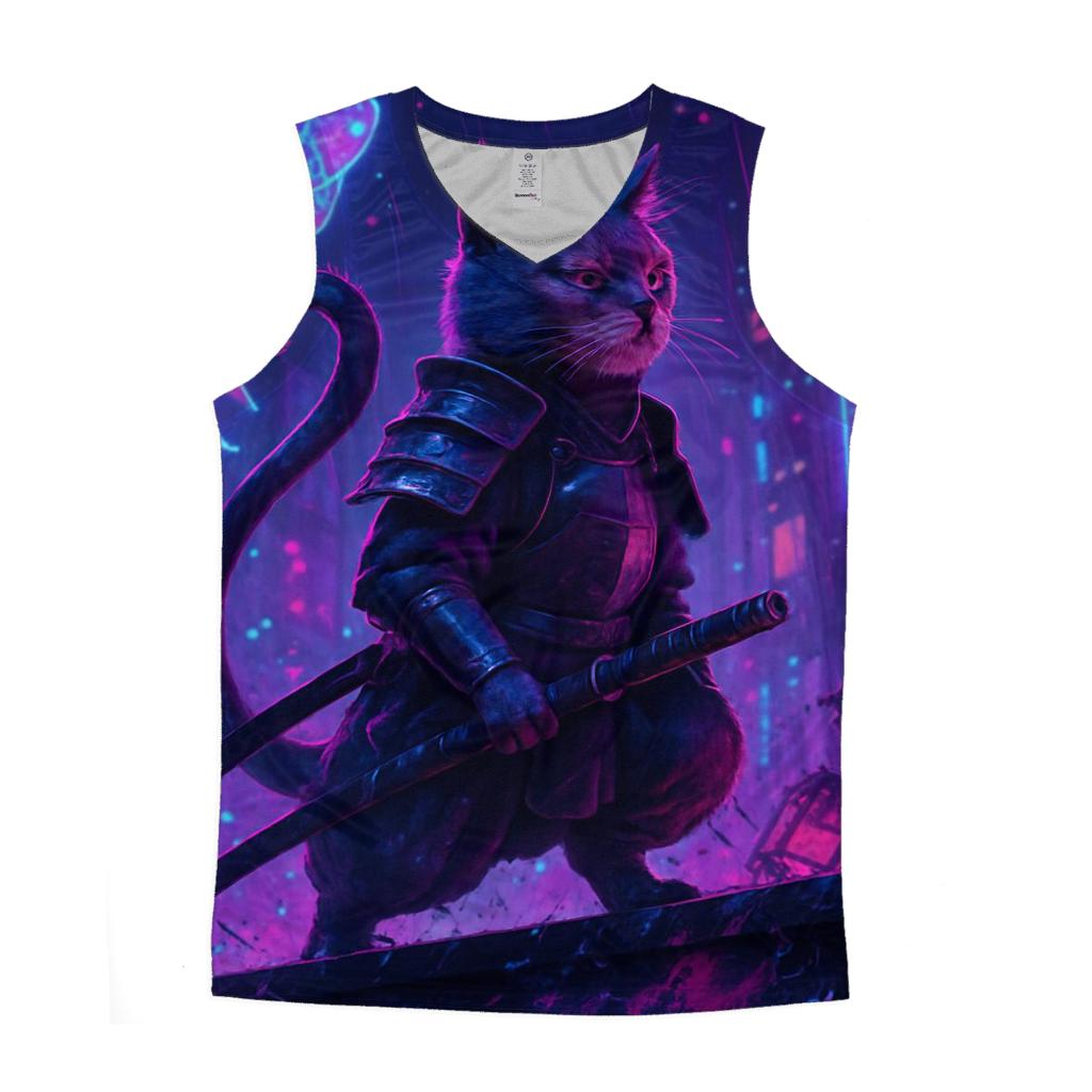 Neon Alley Samurai Cat stylish racerback tanks