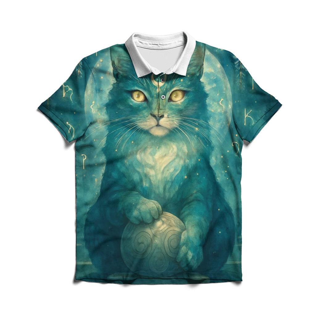Mystic Garden Guardian Cat embroidered polo tops