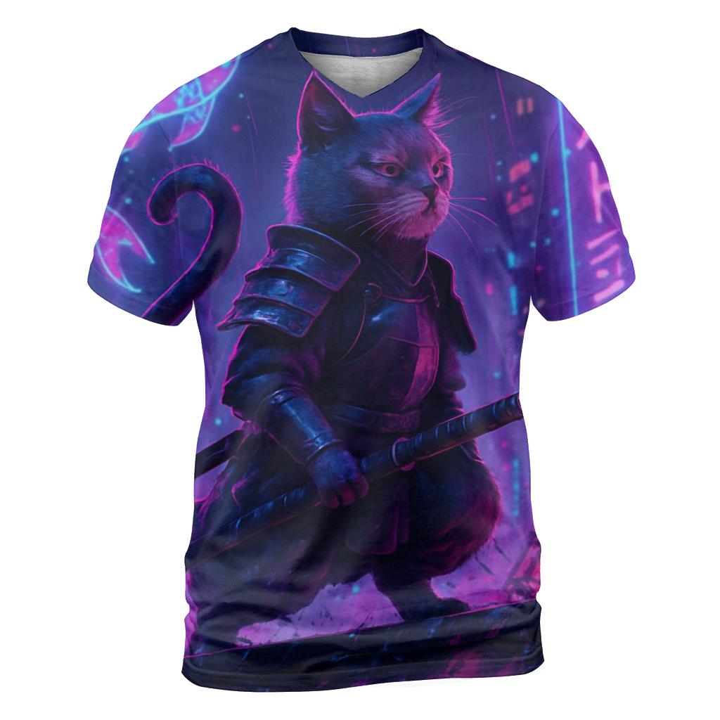 Neon Alley Samurai Cat creative print fashion shirts