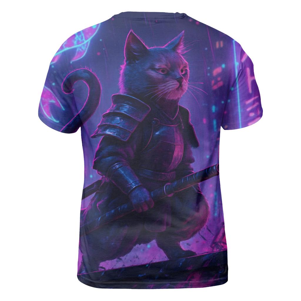 Neon Alley Samurai Cat creative print fashion shirts