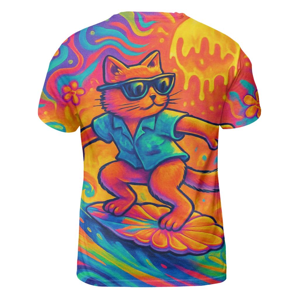 Psychedelic Surf Cat trendy printed shirt styles