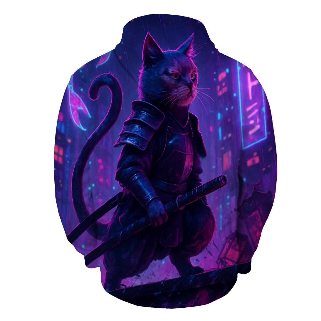 Neon Alley Samurai Cat premium hoodies