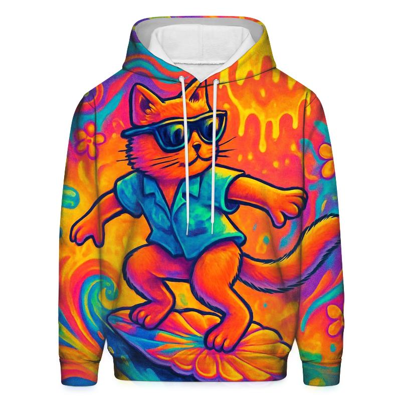Psychedelic Surf Cat heavyweight hoodies