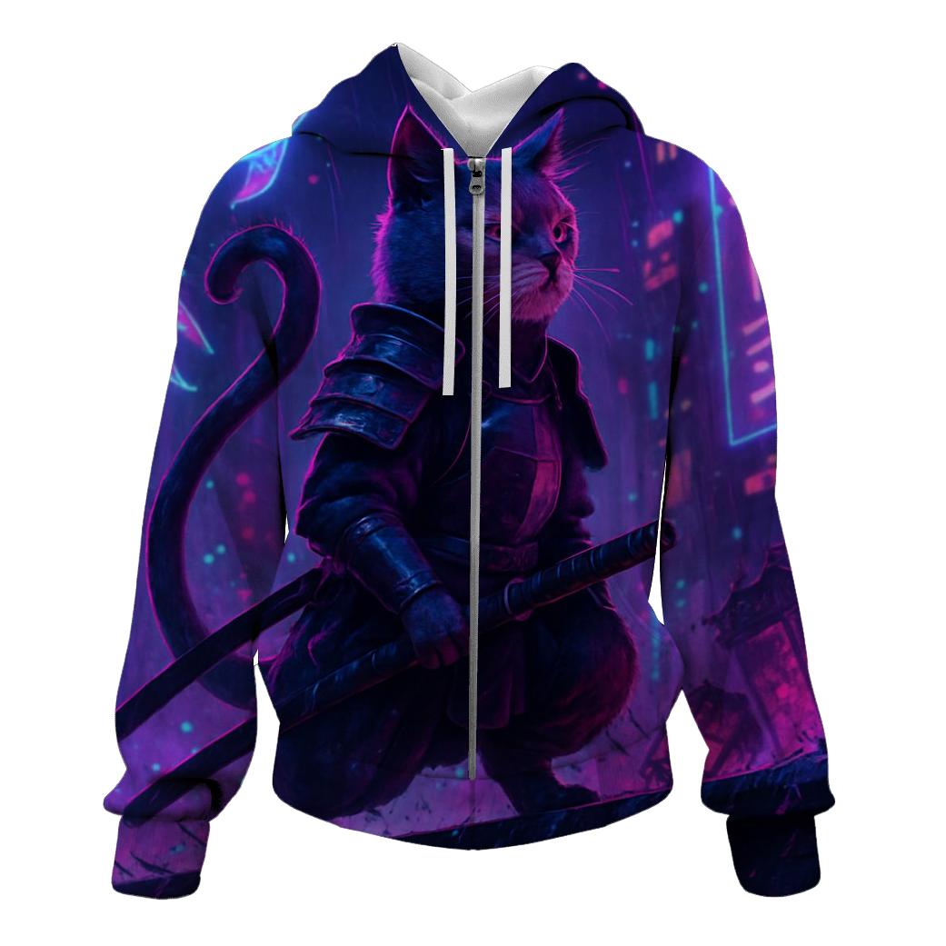 Neon Alley Samurai Cat printed hoodies