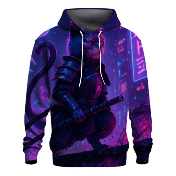 Neon Alley Samurai Cat graphic hoodies