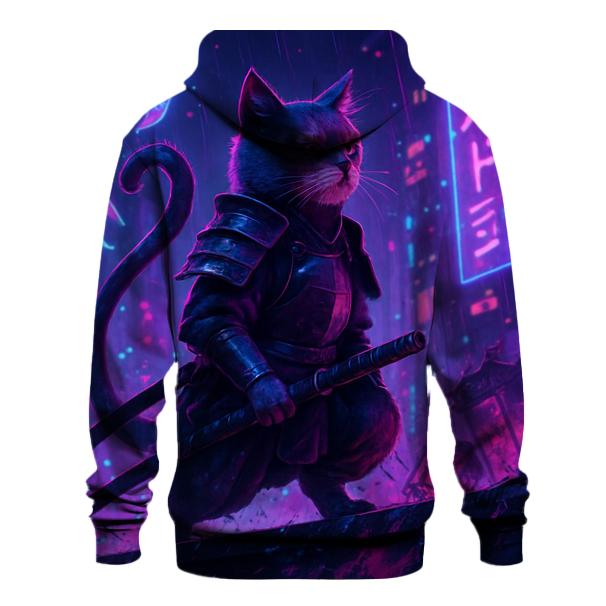Neon Alley Samurai Cat graphic hoodies
