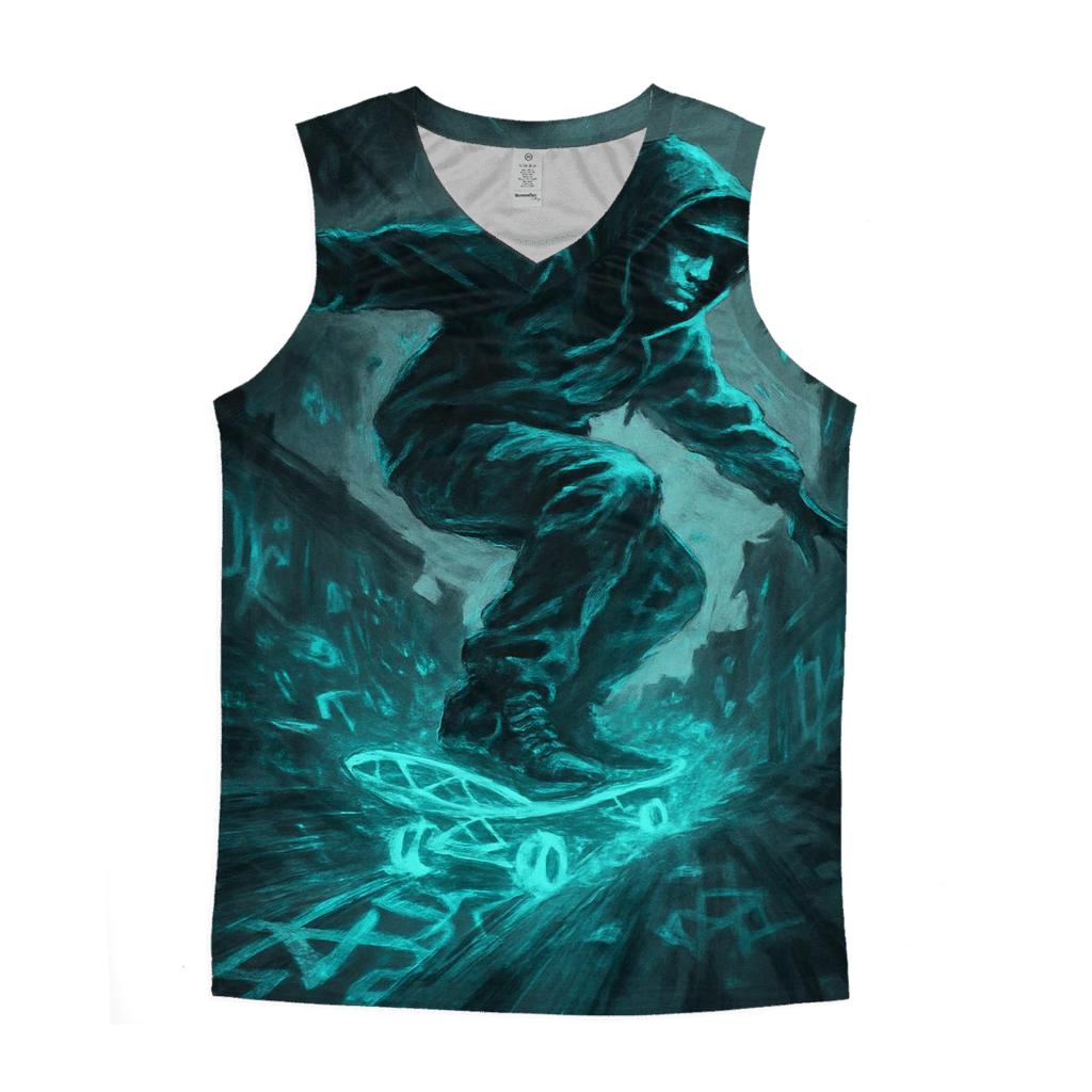 Random Ether Skateboarder graphic print tank tops