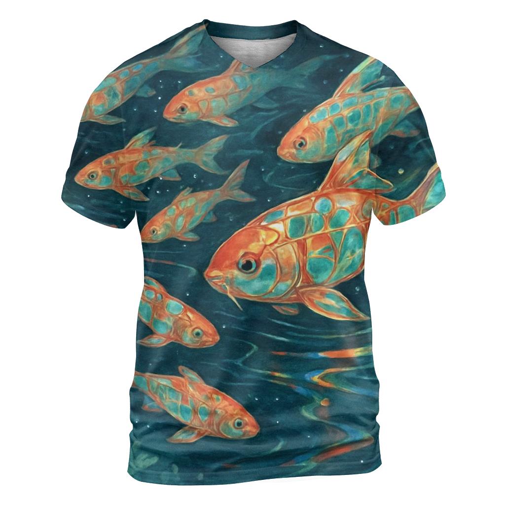 Random Prism Koi vibrant all-over design tees