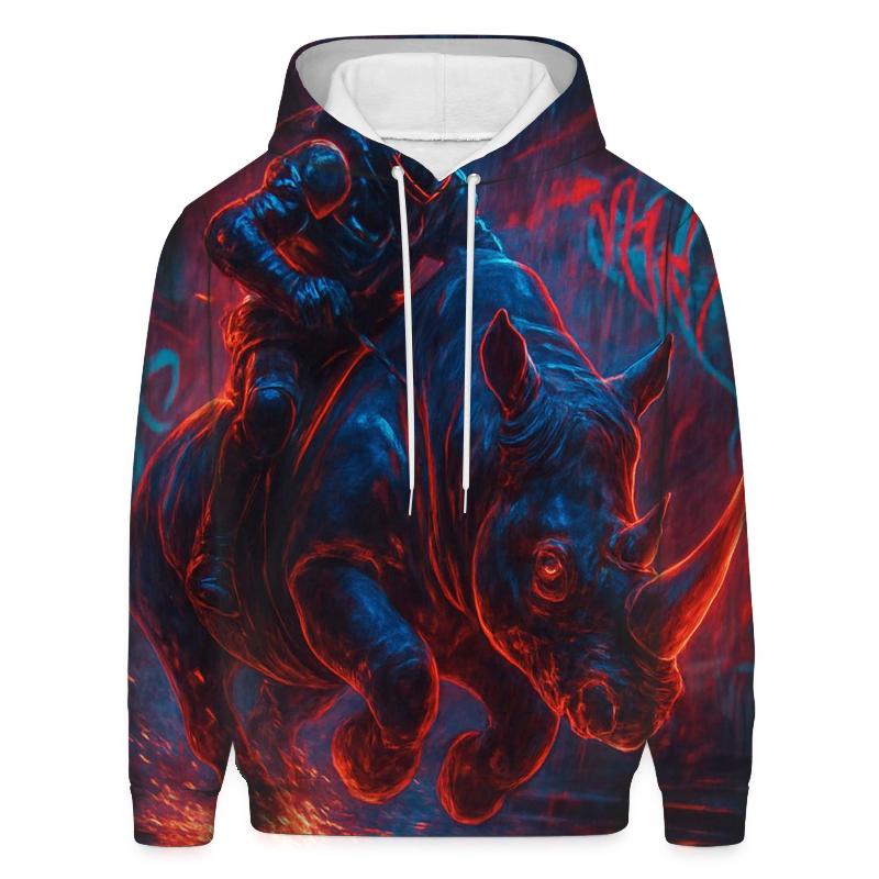 Random Neon Rhino Rider heavyweight hoodies